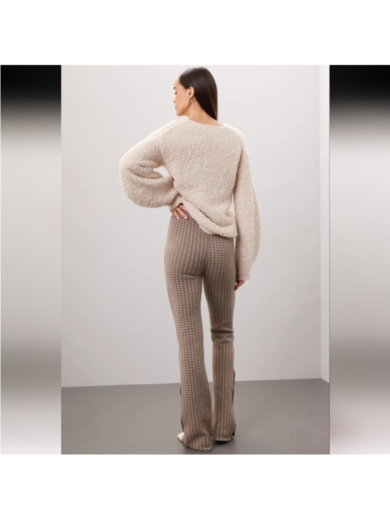 Naadam Taupe Houndstooth Knit Flare Pants